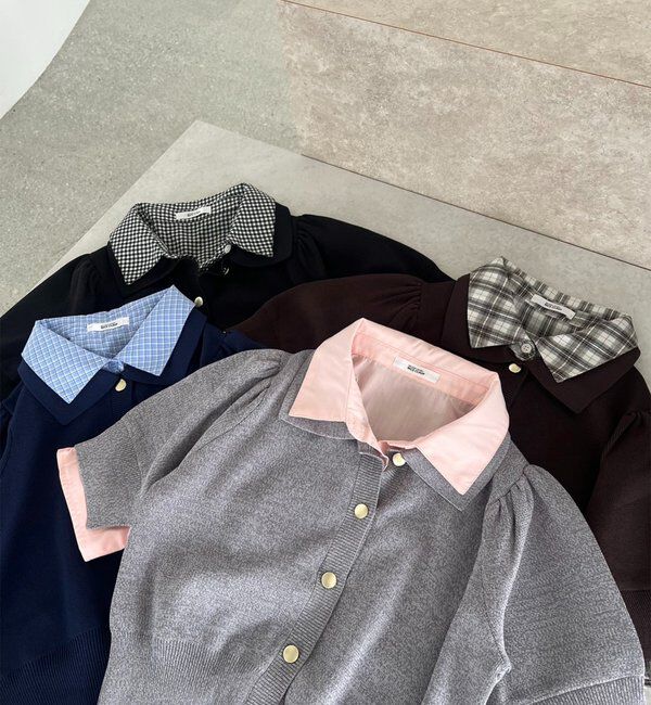  「今期トレンド/重ね襟半袖ニット」|ニット・セーター|