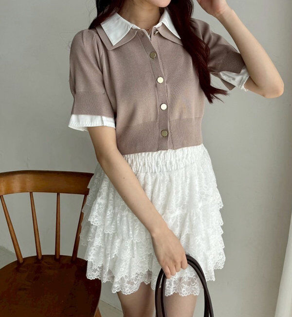  「今期トレンド/重ね襟半袖ニット」|ニット・セーター|