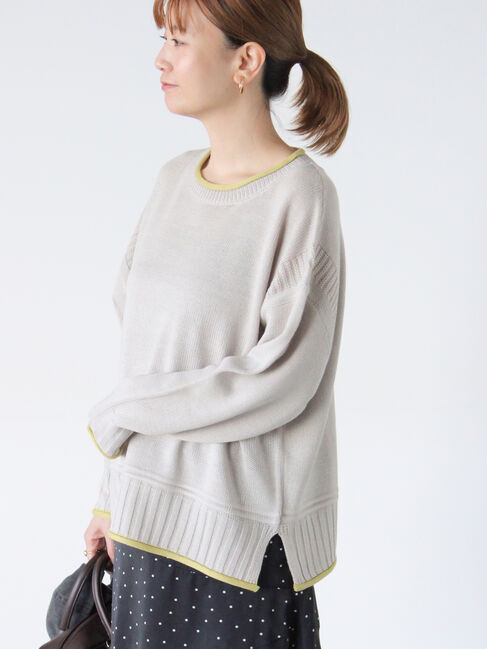 Lugnoncure「編地切替配色クルーネックニット」|ニット・セーター|グレー