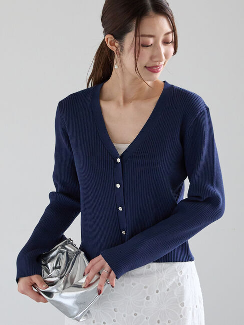 Te chichi「リブVネックカーディガン《2025spring catalog item》」|カーディガン|ネイビー