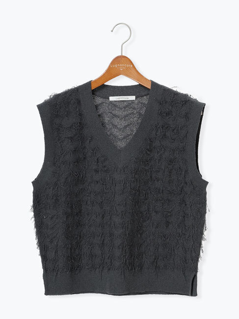 Lugnoncure「ジャカードフリンジベスト」|ニット・セーター|チャコールグレー