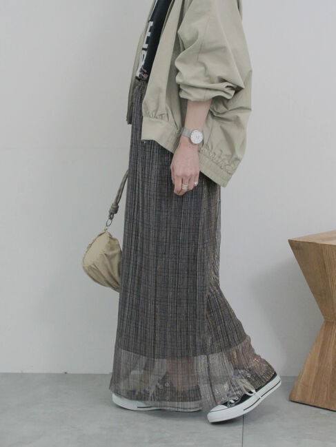 Samansa Mos2 blue「ラメプリーツアソート柄スカート」|スカート|チャコールグレー