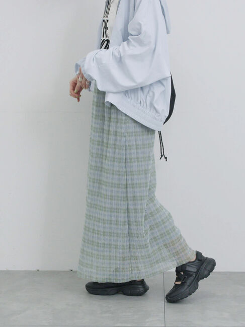 Samansa Mos2 blue「ラメプリーツアソート柄スカート」|スカート|