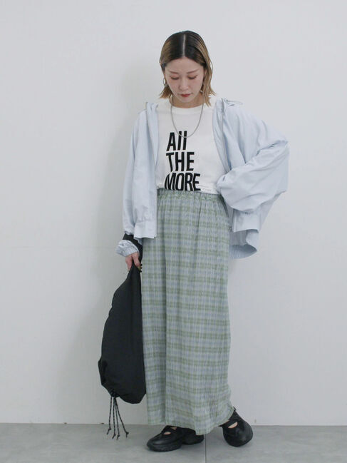 Samansa Mos2 blue「ラメプリーツアソート柄スカート」|スカート|