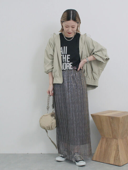 Samansa Mos2 blue「ラメプリーツアソート柄スカート」|スカート|