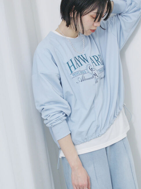 Samansa Mos2 blue「異素材切替リメイク風プルオーバー」|Tシャツ・カットソー|