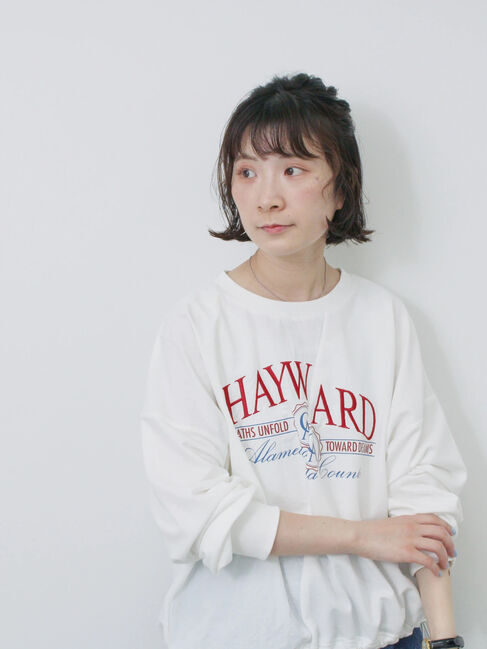 Samansa Mos2 blue「異素材切替リメイク風プルオーバー」|Tシャツ・カットソー|