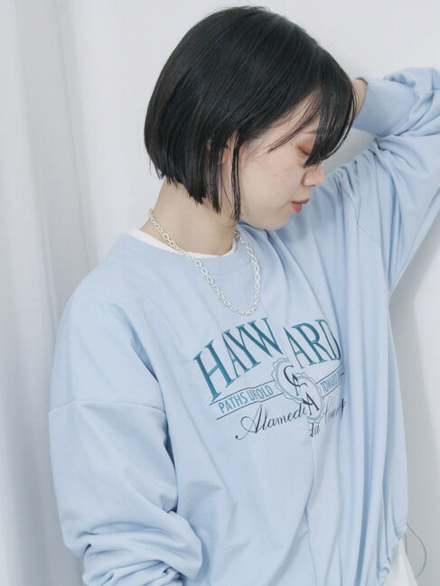 Samansa Mos2 blue「異素材切替リメイク風プルオーバー」|Tシャツ・カットソー|