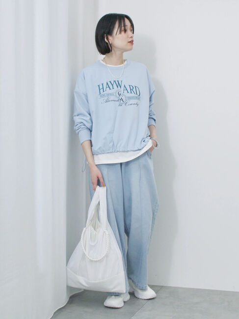 Samansa Mos2 blue「異素材切替リメイク風プルオーバー」|Tシャツ・カットソー|