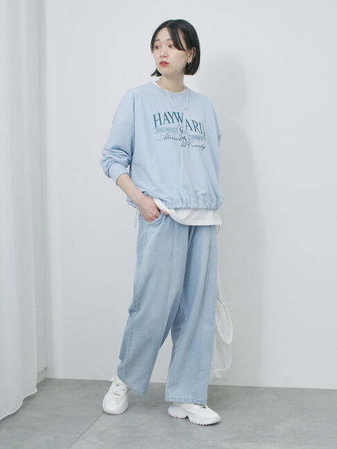 Samansa Mos2 blue「異素材切替リメイク風プルオーバー」|Tシャツ・カットソー|