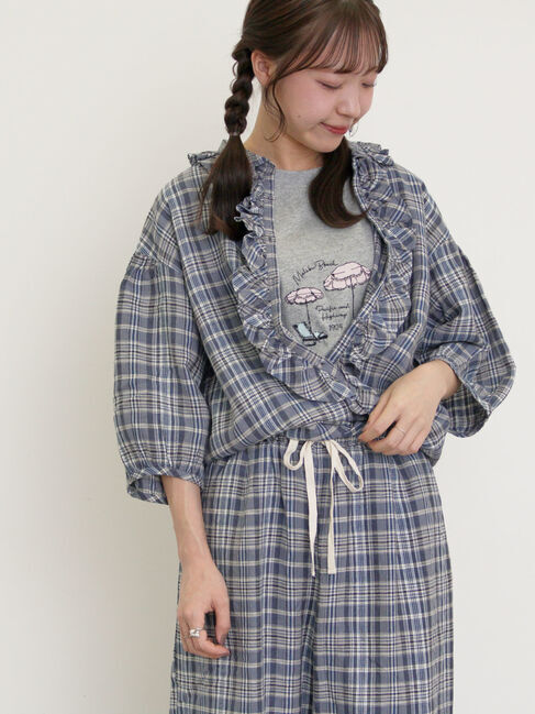 Samansa Mos2「【Cross&times;Linen】フリルブラウス」|シャツ・ブラウス|