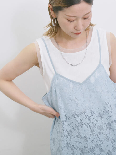 Samansa Mos2 blue「メッシュレースキャミワンピース」|ワンピース|