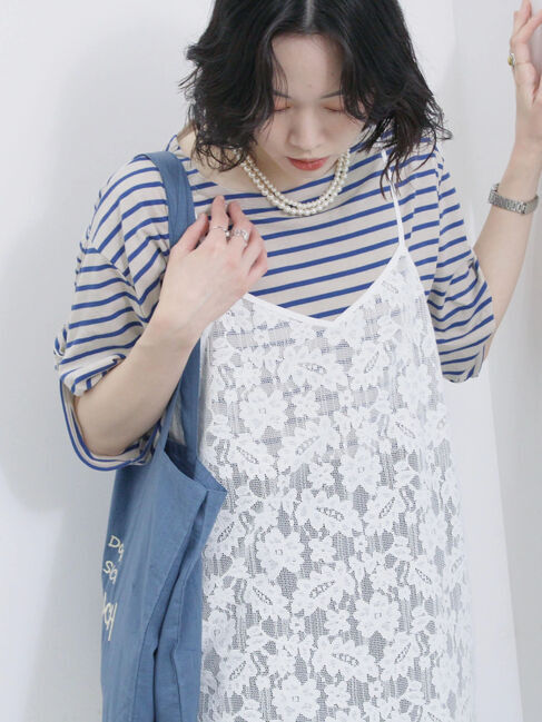 Samansa Mos2 blue「メッシュレースキャミワンピース」|ワンピース|