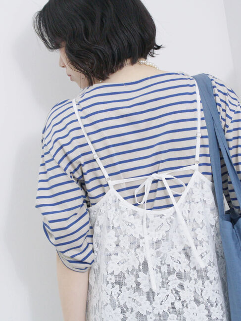 Samansa Mos2 blue「メッシュレースキャミワンピース」|ワンピース|