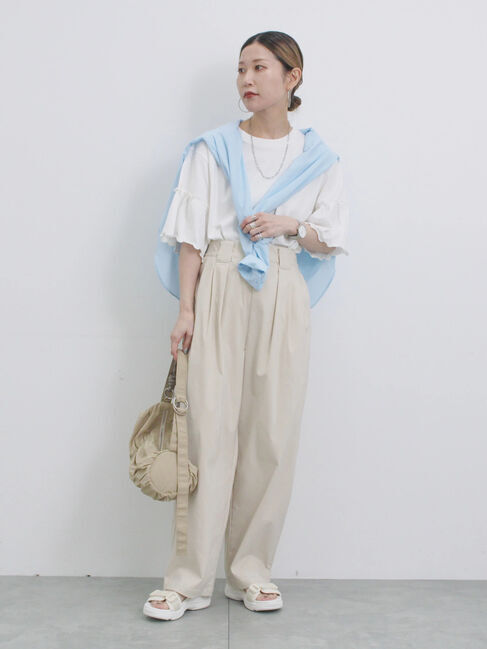 Samansa Mos2 blue「ストレッチタックカーブパンツ」|その他|