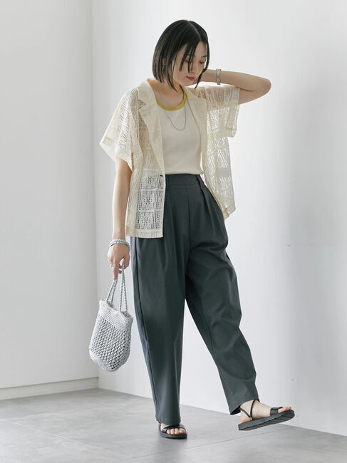 Samansa Mos2 blue「ストレッチタックカーブパンツ」|その他|