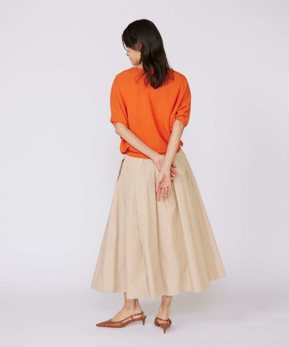 INED「《大きいサイズ》タックスカート」|フレア|