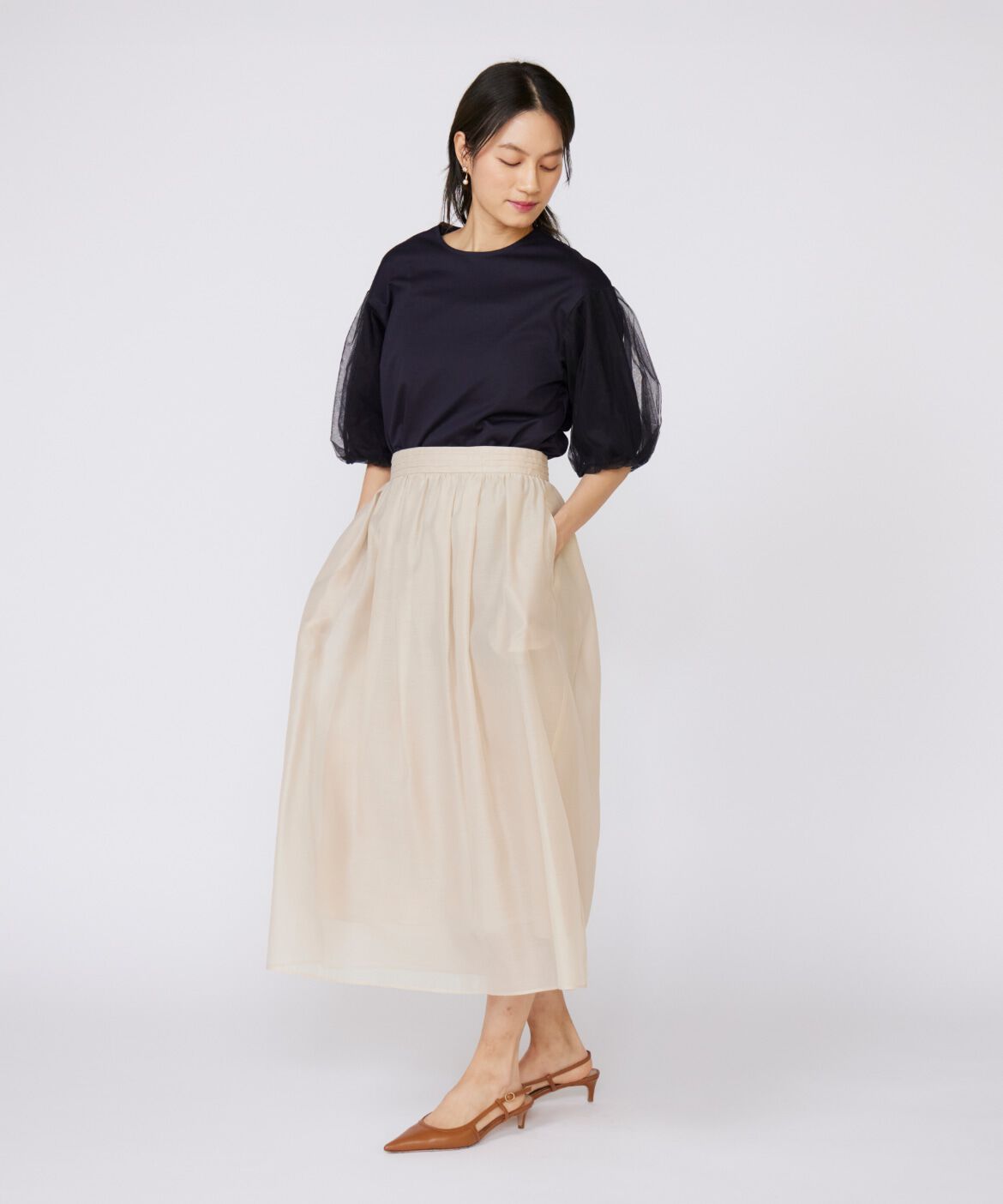 INED「《大きいサイズ》シアースカート」|フレア|