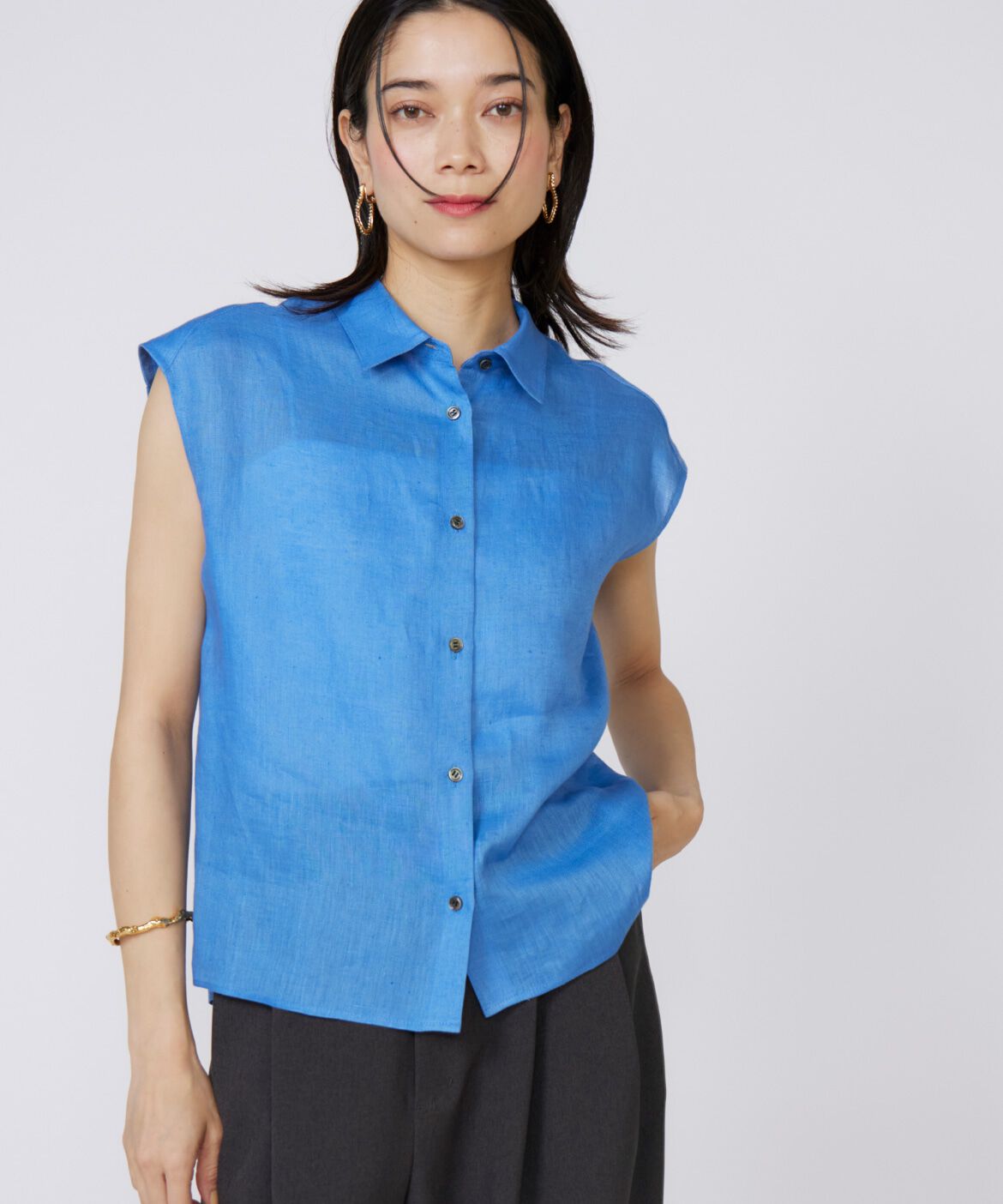 INED「リネンフレンチスリーブシャツブラウス」|シャツ・ブラウス|