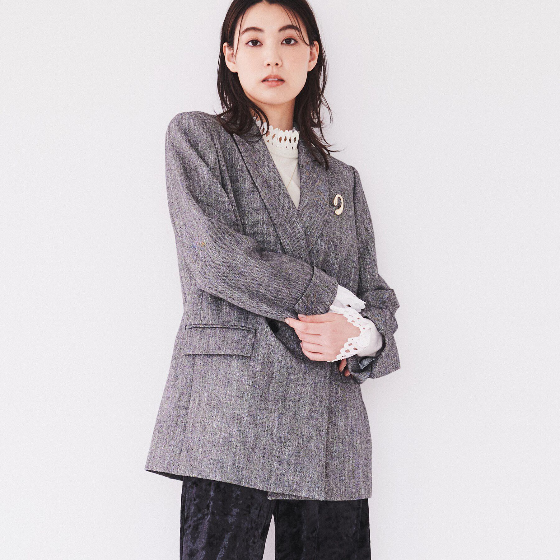 UNTITLED「【レース取り外し可能/2WAY】薄手レーヨン混ストレッチ プルオーバーニット」|ニット・セーター|