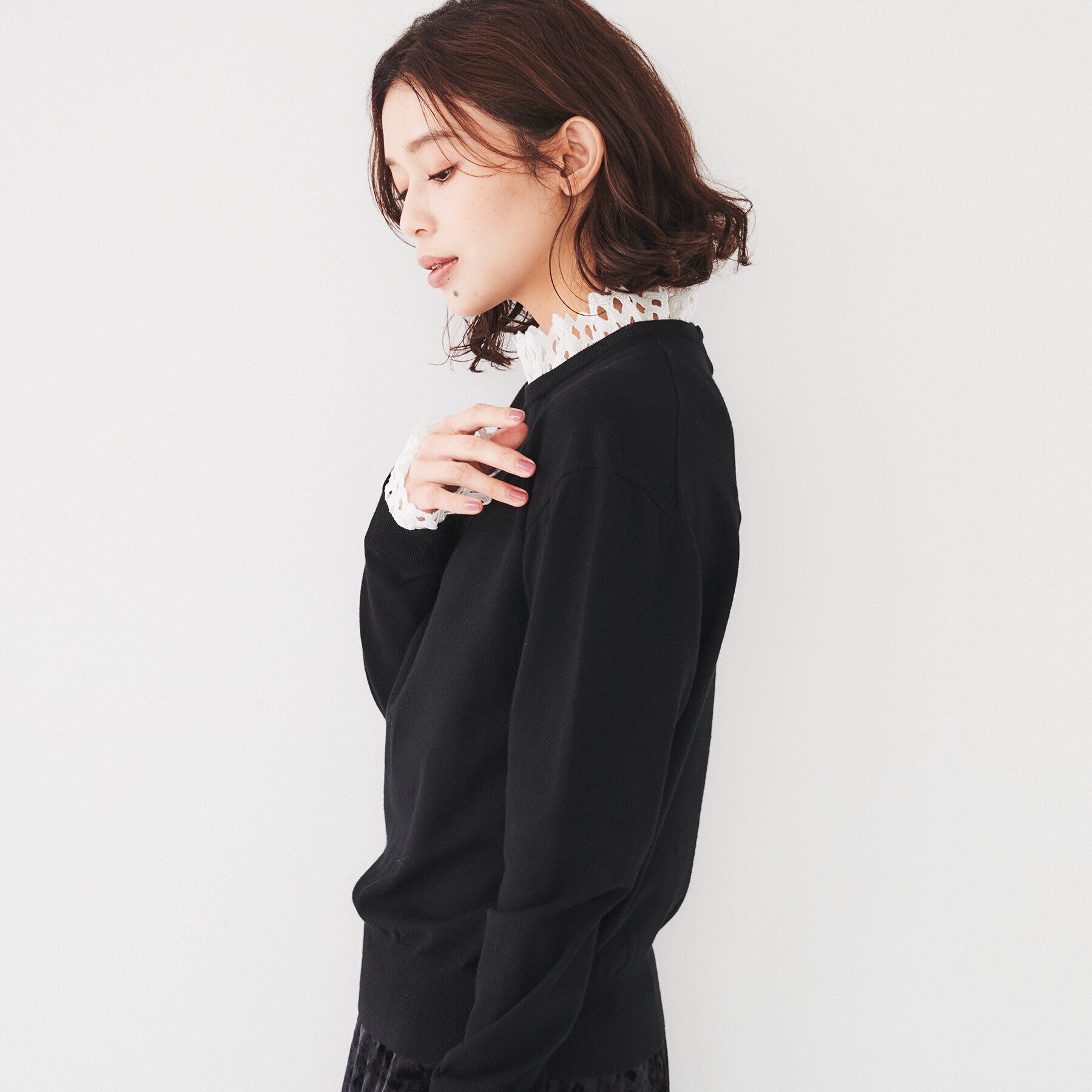 UNTITLED「【レース取り外し可能/2WAY】薄手レーヨン混ストレッチ プルオーバーニット」|ニット・セーター|