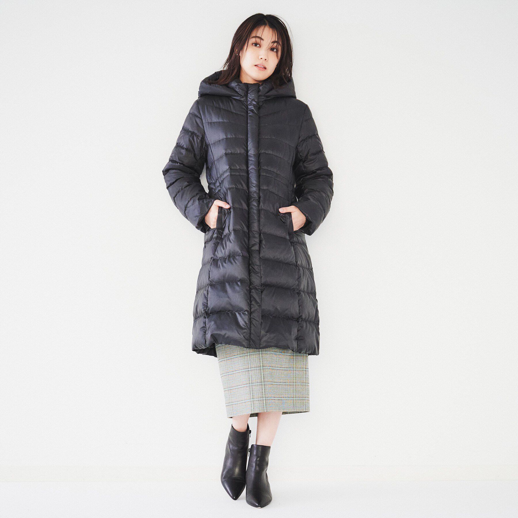 撥水/洗える/すっきり】ロング丈タフタダウンコート（UNTITLED