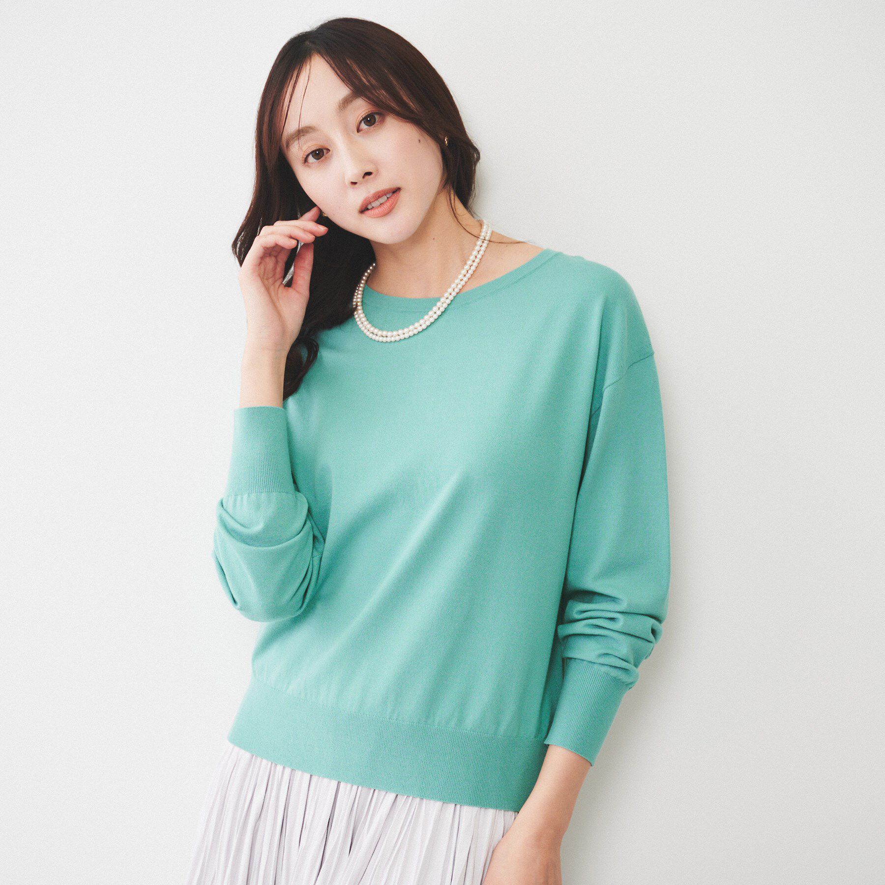 UNTITLED「【洗える/2WAY】ストレッチニット」|ニット・セーター|グリーン(022)