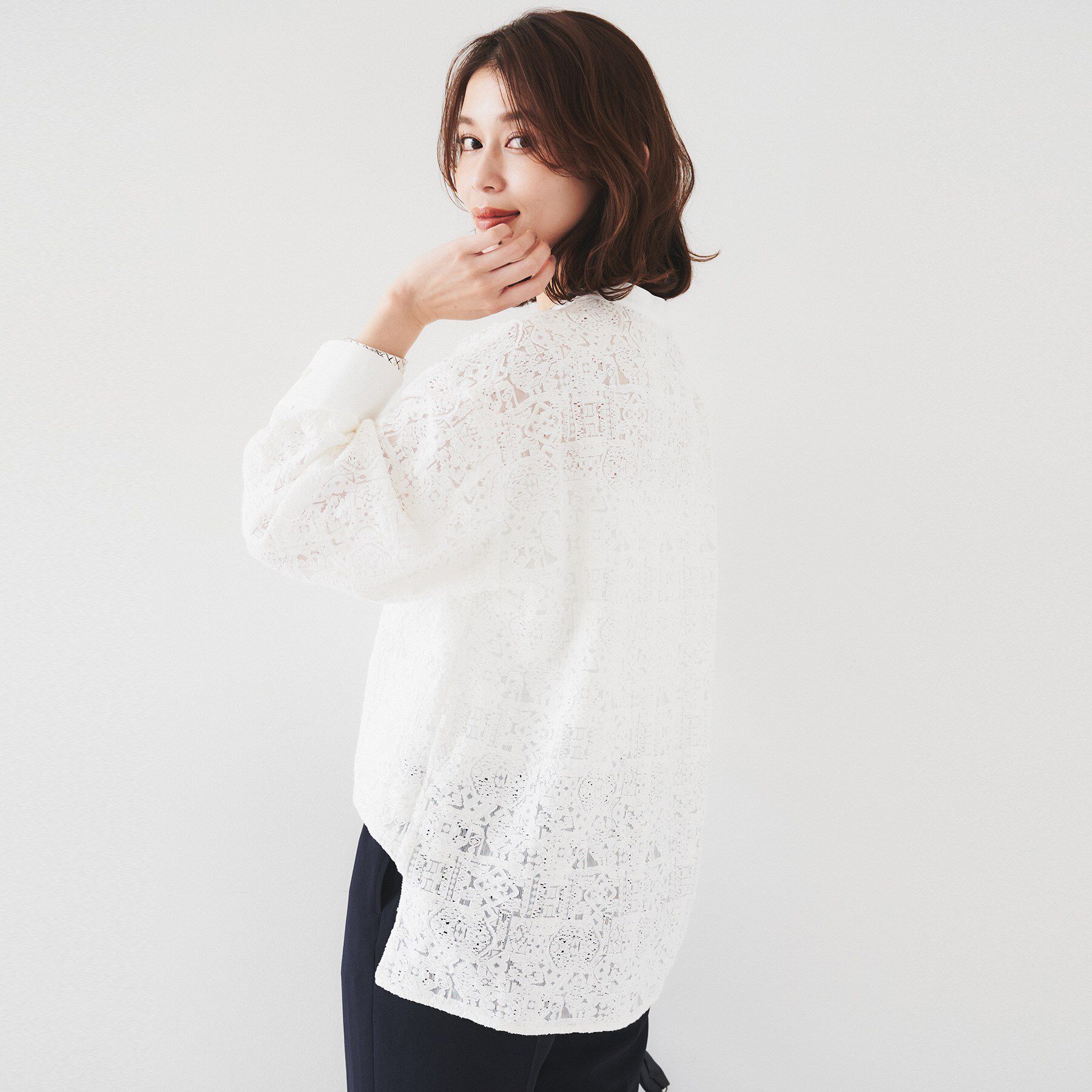 UNTITLED「【セットアップ可能/トレンド】クロシェ風レースシャツ」|シャツ・ブラウス|