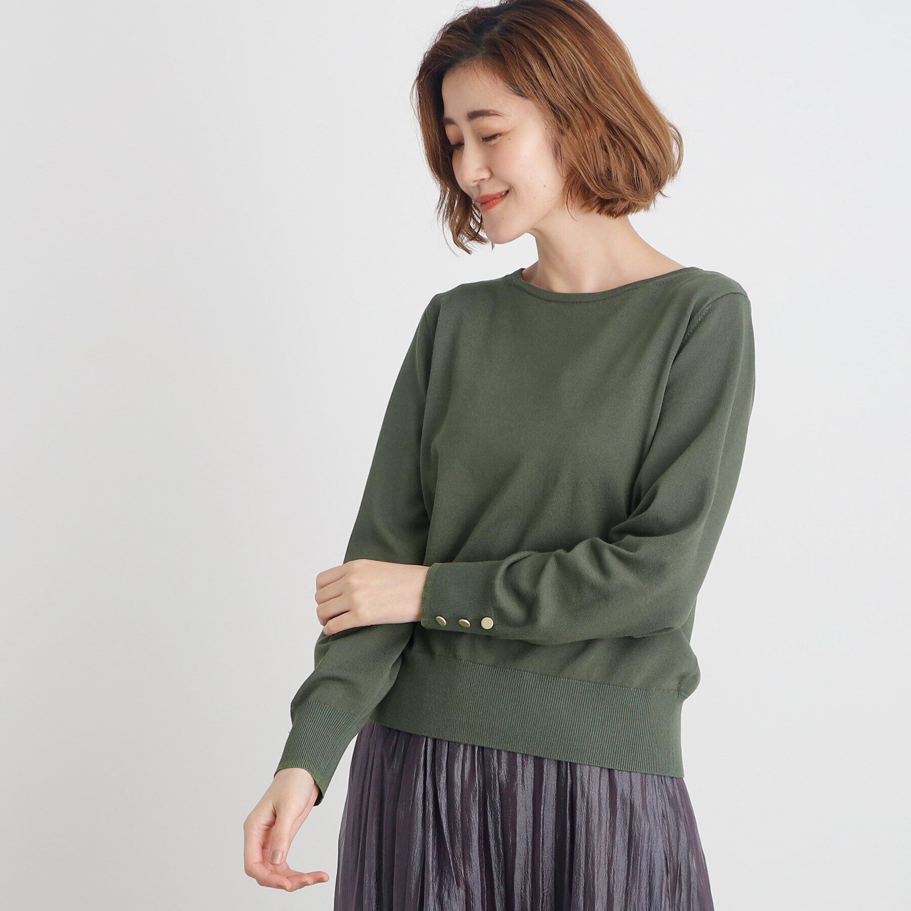 grove「袖ボタンクルーネックプルオーバー」|ニット・セーター|