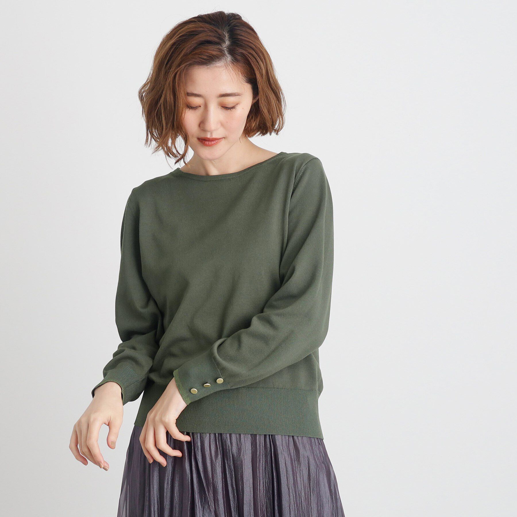 grove「袖ボタンクルーネックプルオーバー」|ニット・セーター|