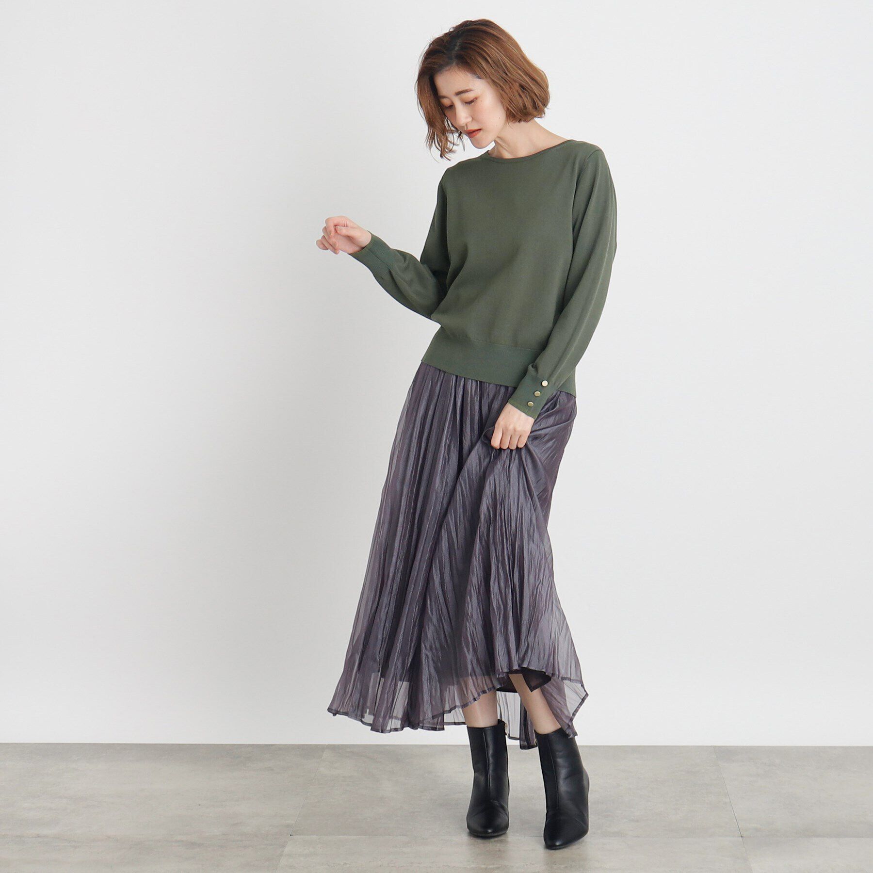 grove「袖ボタンクルーネックプルオーバー」|ニット・セーター|