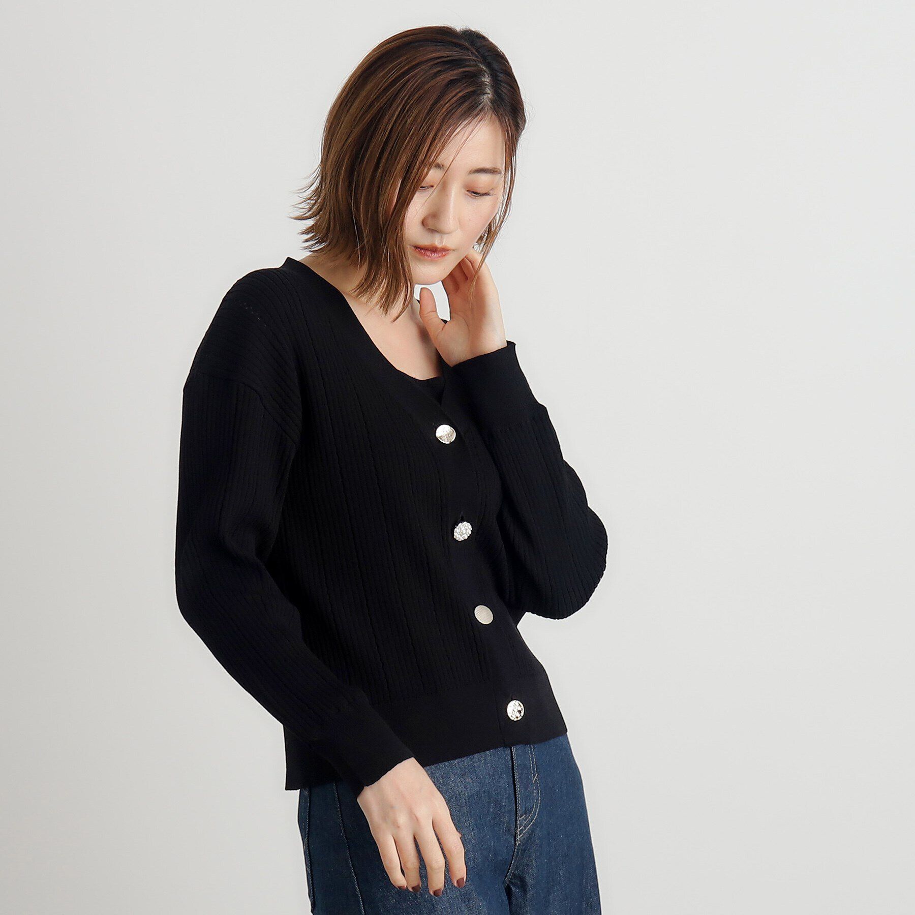 grove「多ボタン透かしニットカーディガン」|カーディガン|