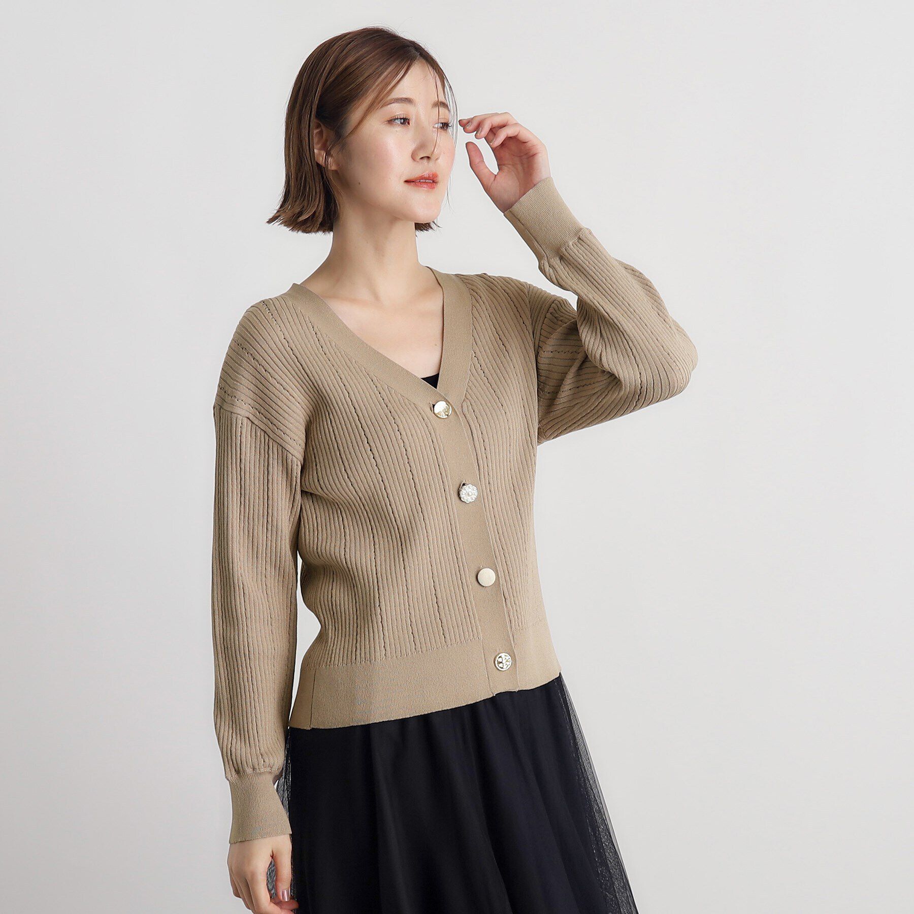 grove「多ボタン透かしニットカーディガン」|カーディガン|トープ(054)
