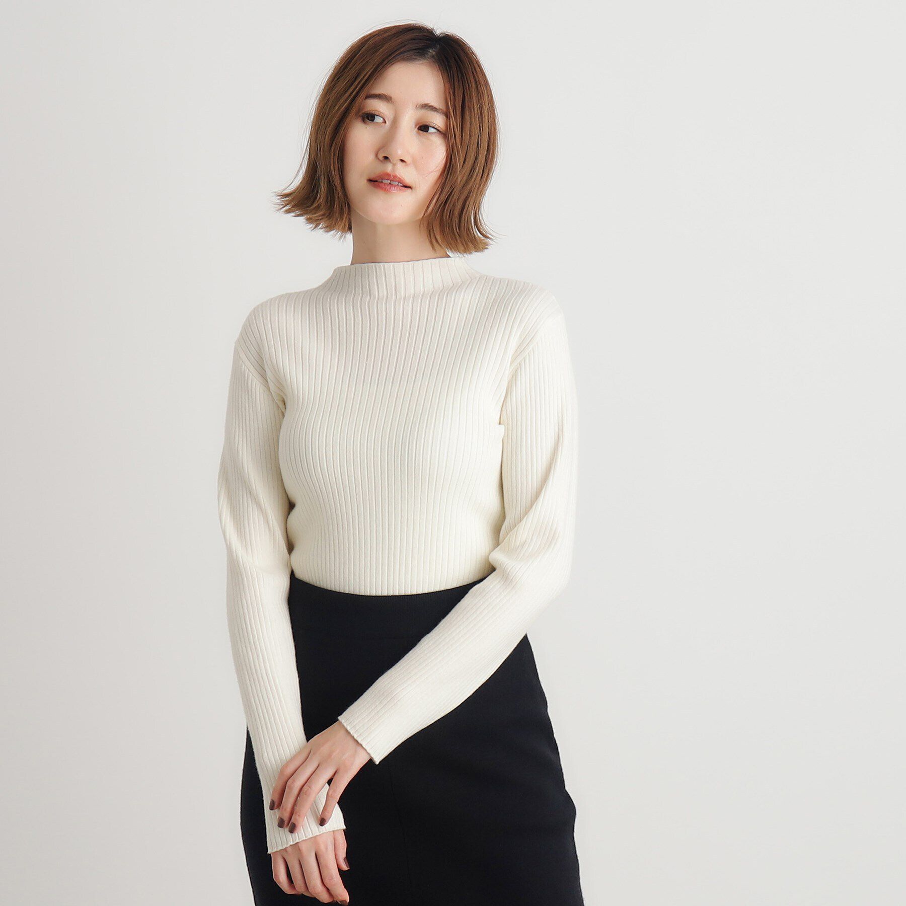 grove「【吸湿発熱／帯電防止】ハイネックリブプルオーバー」|ニット・セーター|