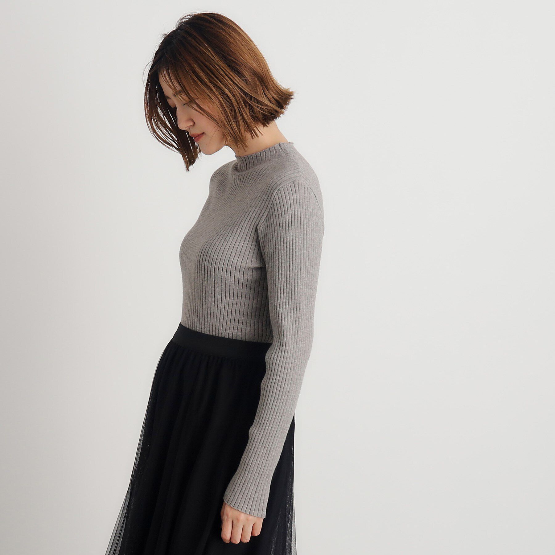 grove「【吸湿発熱／帯電防止】ハイネックリブプルオーバー」|ニット・セーター|