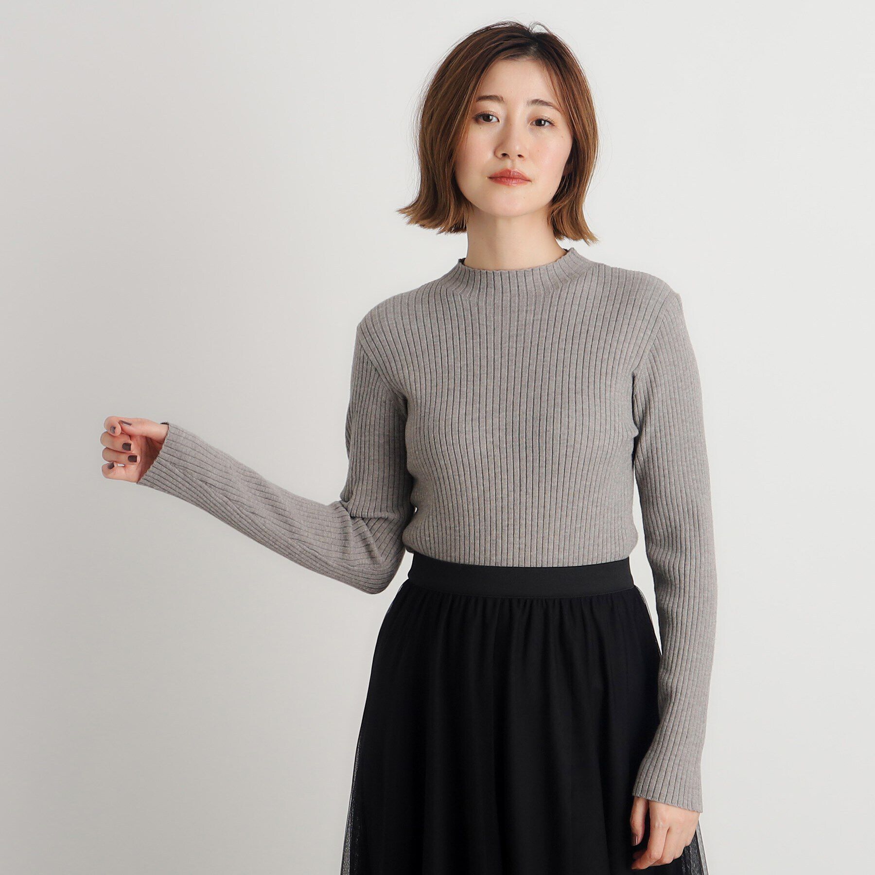 grove「【吸湿発熱／帯電防止】ハイネックリブプルオーバー」|ニット・セーター|ベージュ(052)