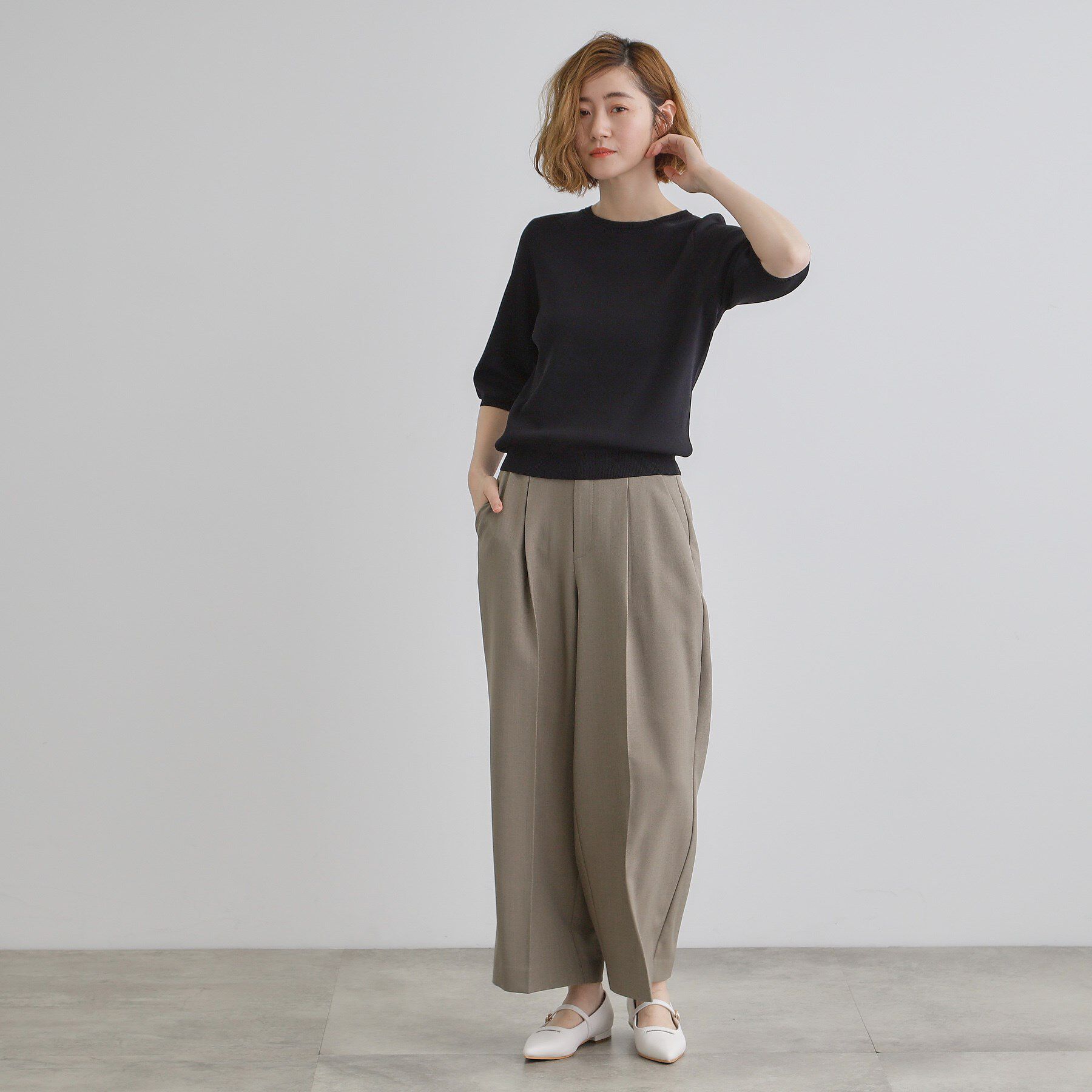 grove「ひんやり多機能・やわらかドライタッチ五分袖プルオーバー」|ニット・セーター|