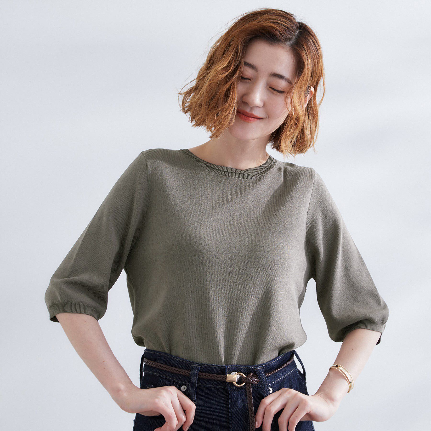 grove「ひんやり多機能・やわらかドライタッチ五分袖プルオーバー」|ニット・セーター|