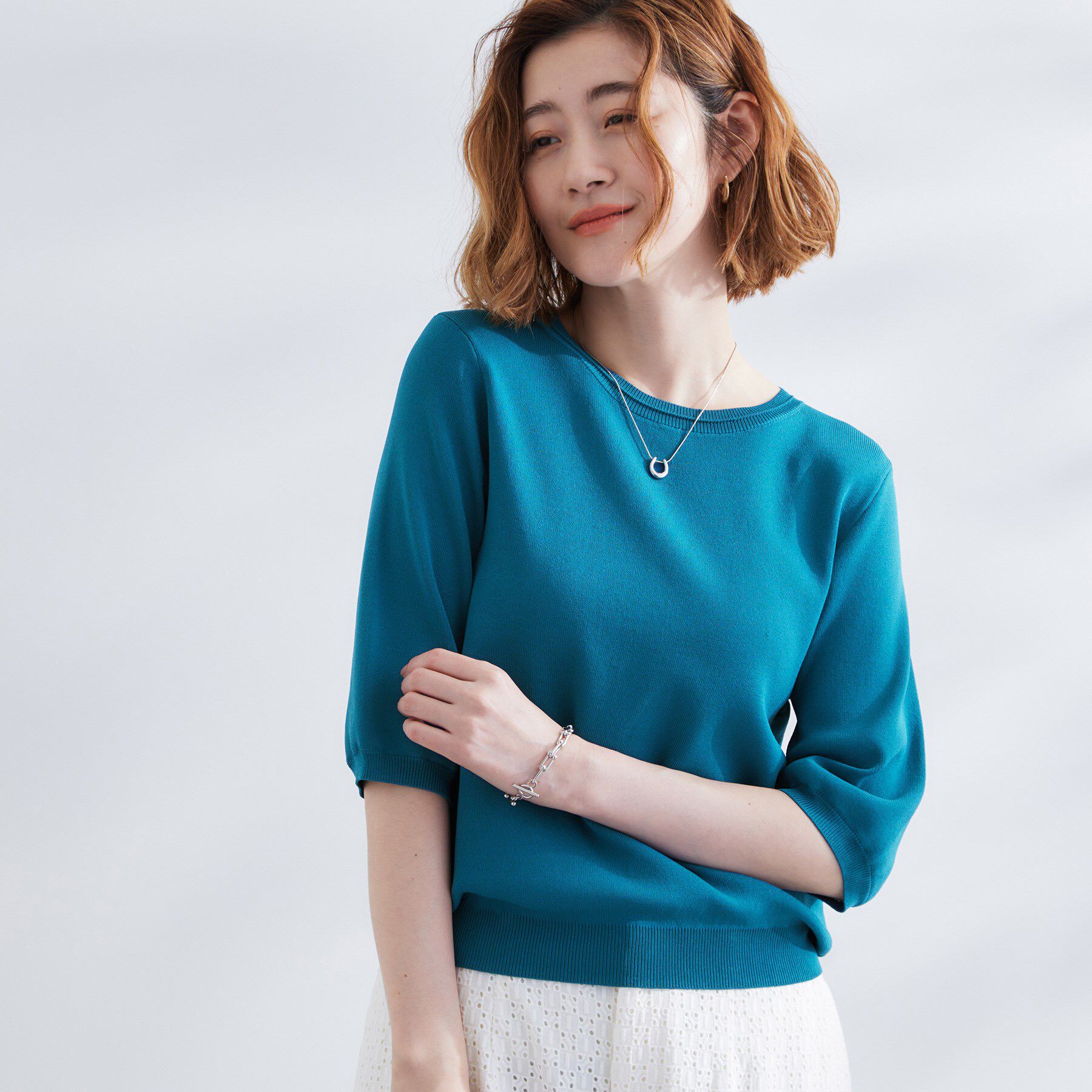 grove「ひんやり多機能・やわらかドライタッチ五分袖プルオーバー」|ニット・セーター|ブルーグリーン(09