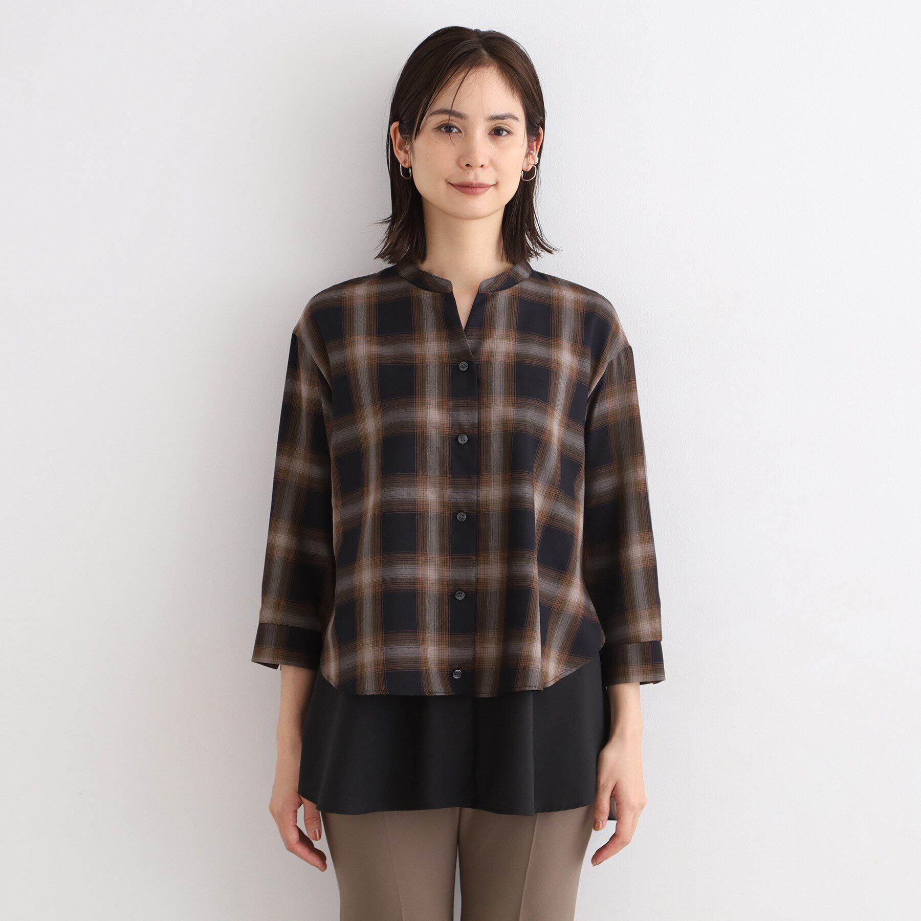 INDIVI「【洗える/チェック柄/UVケア/吸水速乾】レイヤードデザインブラウス」|シャツ・ブラウス|