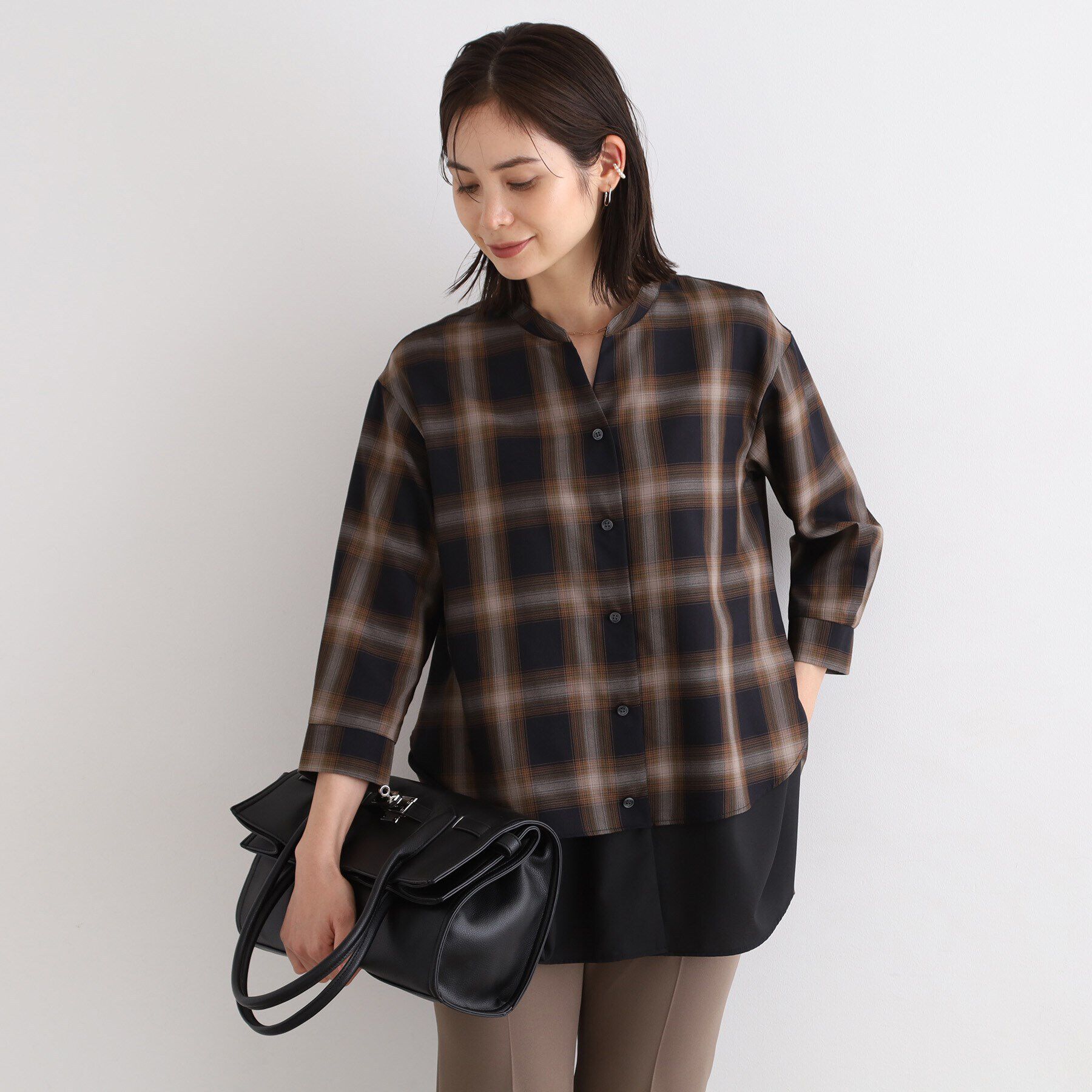 INDIVI「【洗える/チェック柄/UVケア/吸水速乾】レイヤードデザインブラウス」|シャツ・ブラウス|