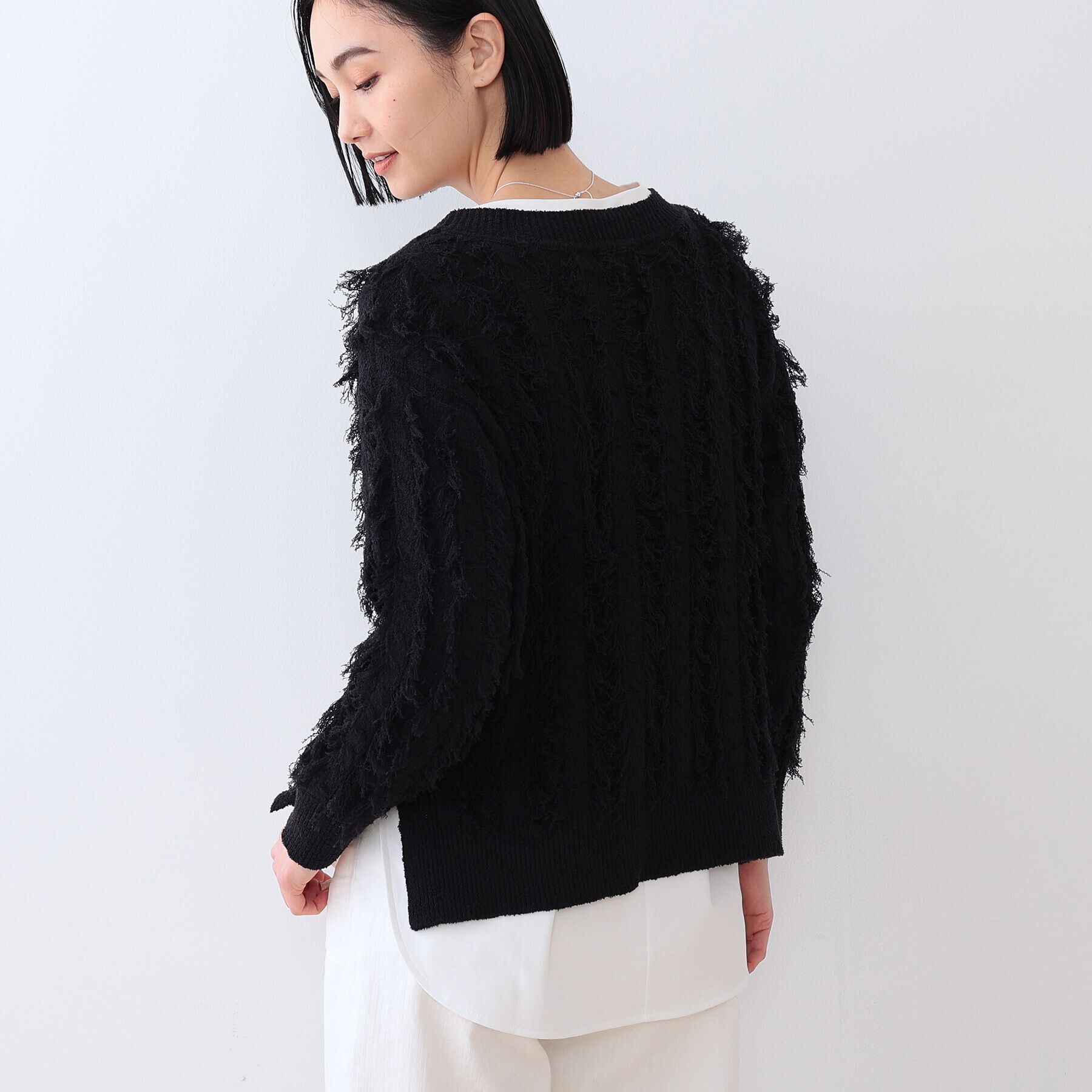 INDIVI「【洗える】フリンジ ジャカードニット」|ニット・セーター|