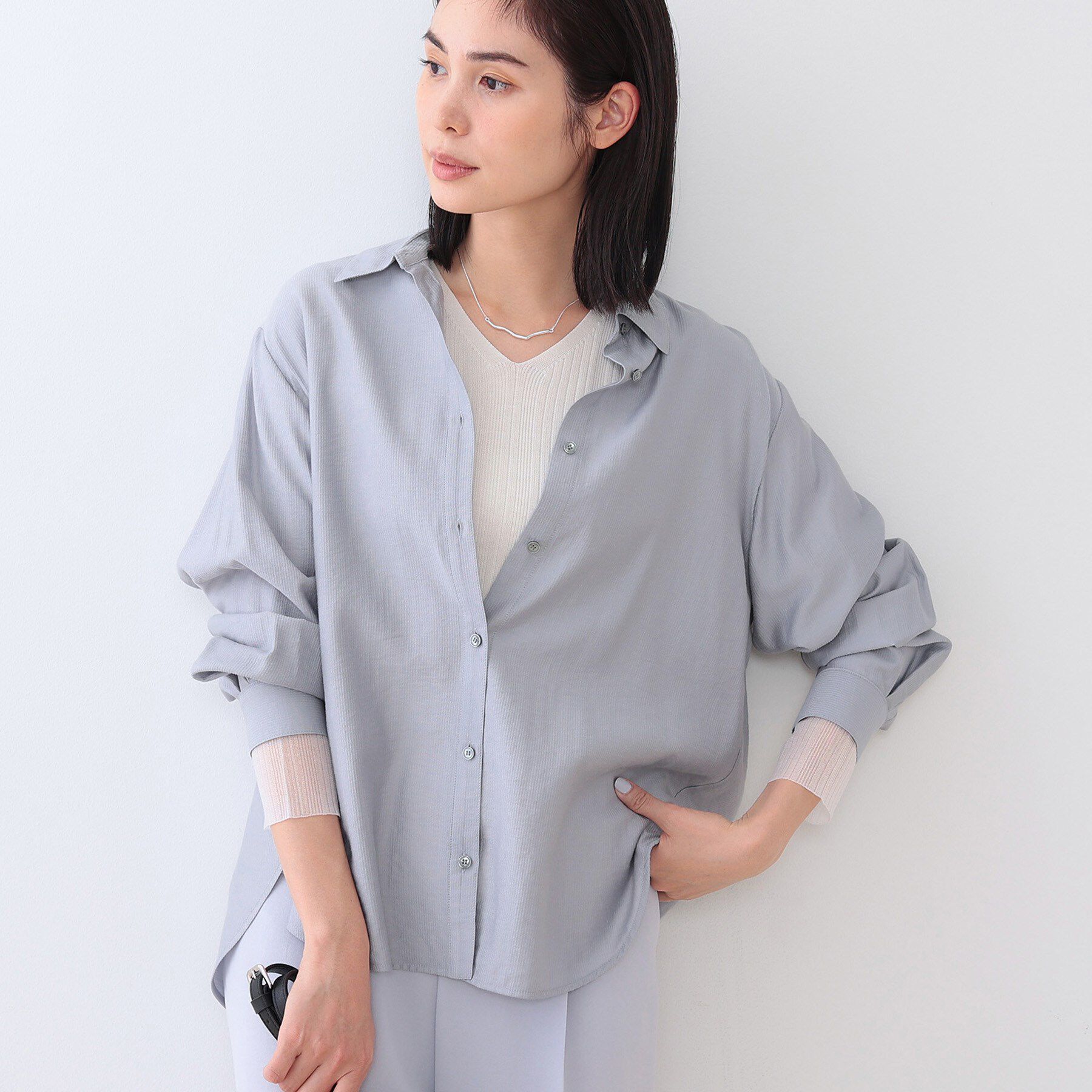 INDIVI「【洗える／シアー】ドビーストライプシャツ」|シャツ・ブラウス|ライトグレー(011