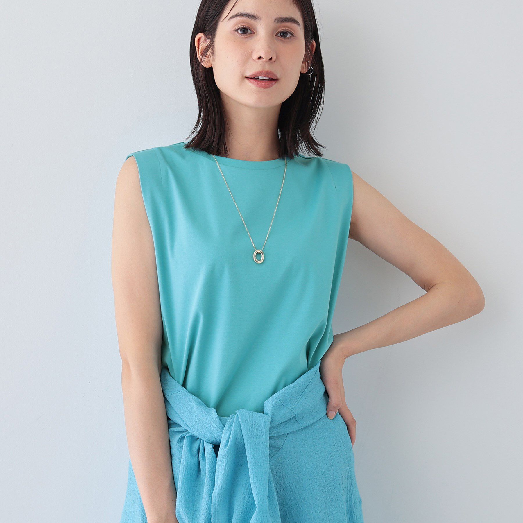 INDIVI「【洗える】きれいめノースリーブトップス」|Tシャツ・カットソー|ブルーグリーン(09