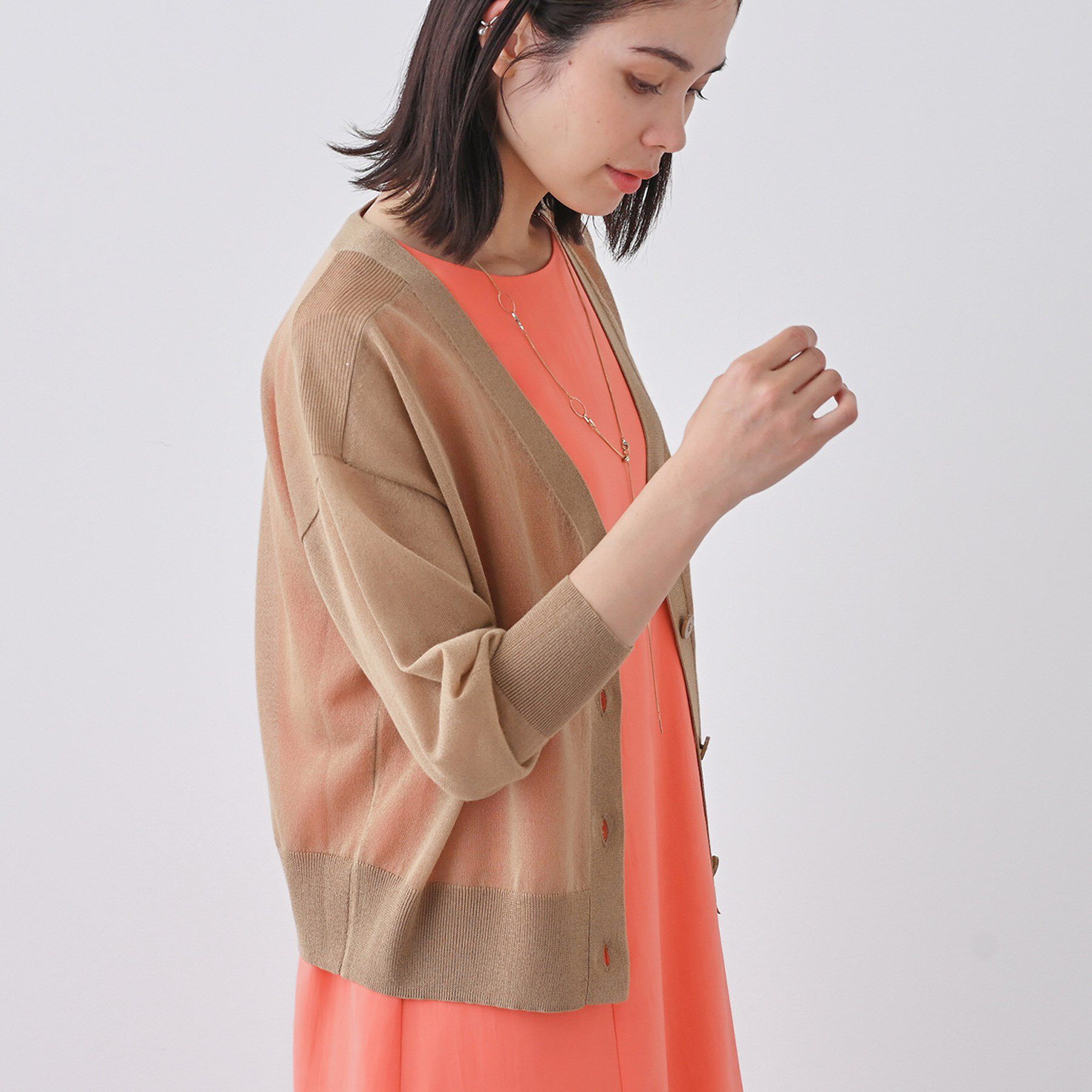 INDIVI「【大人シアーラメ】きれいめニットカーディガン」|カーディガン|