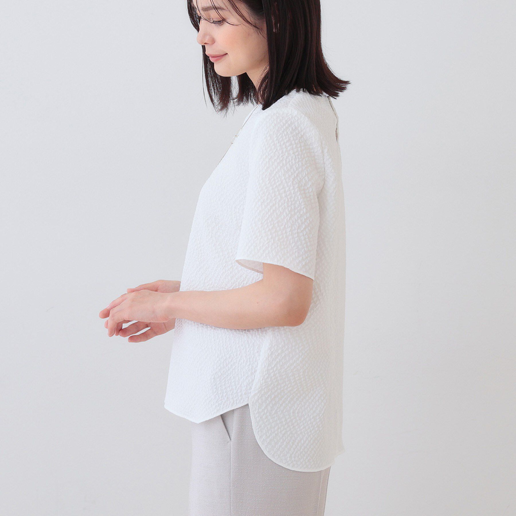 INDIVI「【日本製／インポート素材】フクレジャカードブラウス」|シャツ・ブラウス|