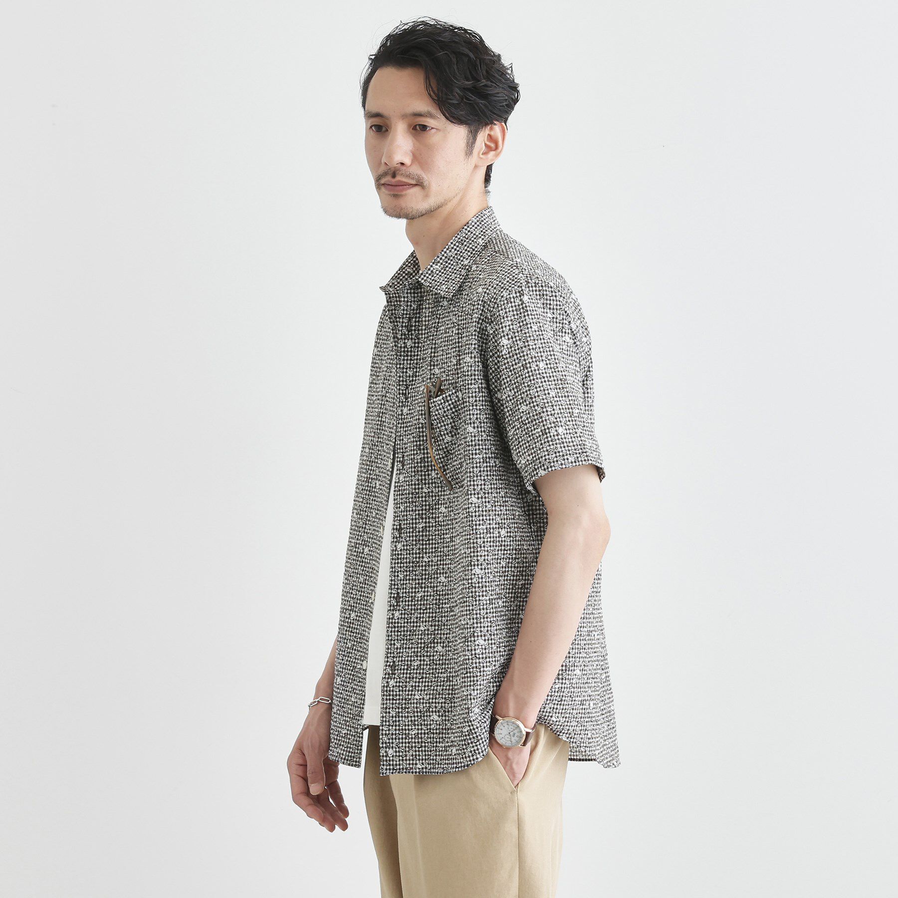 TAKEO KIKUCHI「【無地・チェック・ボタニカル柄】リップル シャツ」|シャツ・ブラウス|