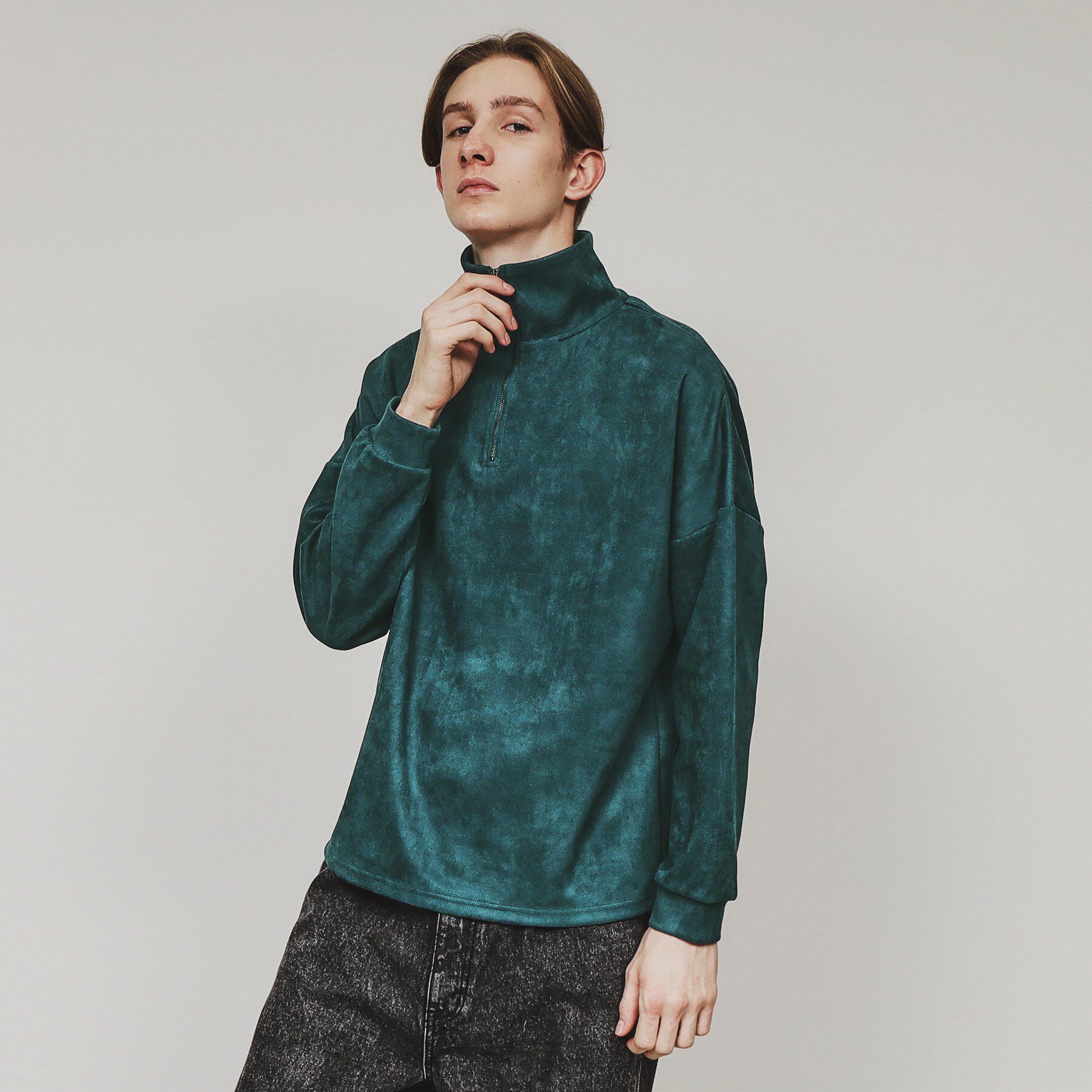 tk.TAKEO KIKUCHI「スエード調プチドルマンハーフジップカットソー」|Tシャツ・カットソー|グリーン(024)