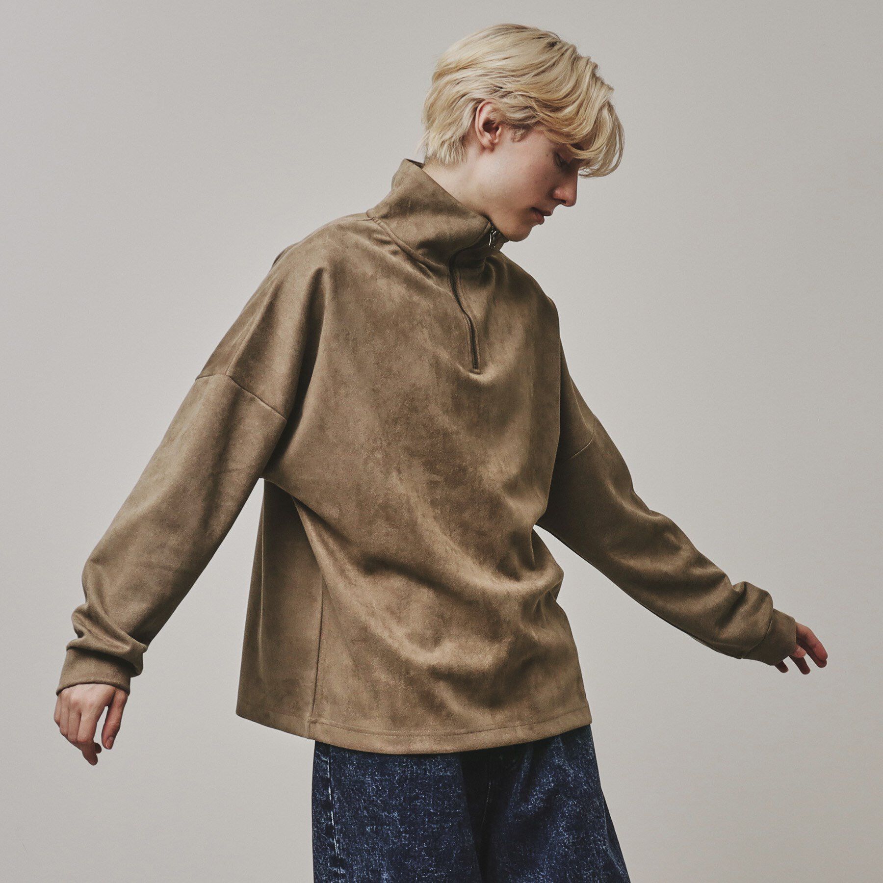 tk.TAKEO KIKUCHI「スエード調プチドルマンハーフジップカットソー」|Tシャツ・カットソー|ベージュ(052)