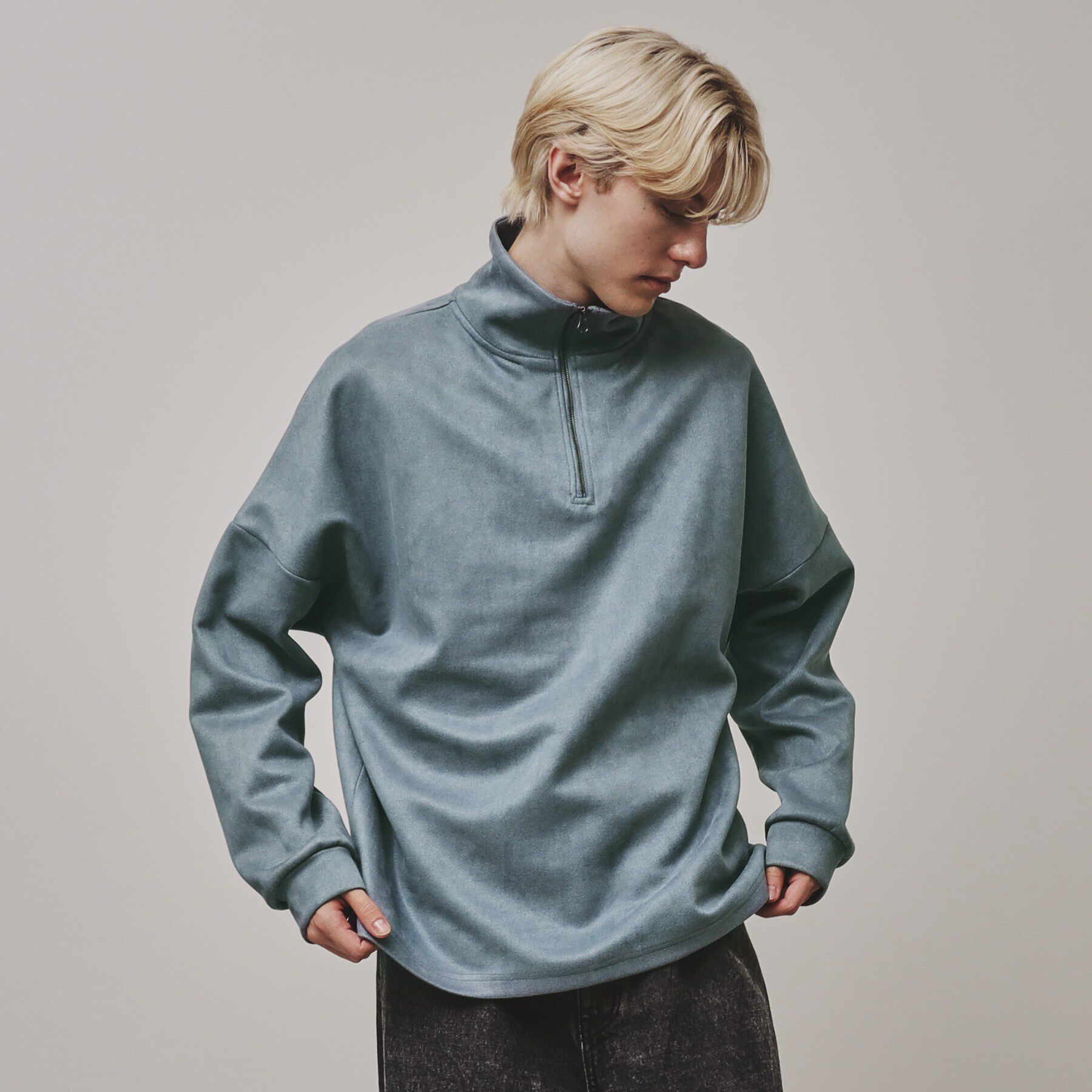 tk.TAKEO KIKUCHI「スエード調プチドルマンハーフジップカットソー」|Tシャツ・カットソー|ブルー(092)